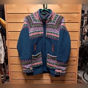 100% Wool Laundromat Full Zip Sweater Size S